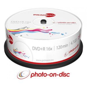 Primeon Photo on Disc DVD+R 4.7 GB / 120 min, 16x, Voll bedruckbar, 25 Stück in Cakebox