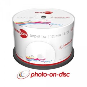 Primeon Photo on Disc DVD+R 4.7 GB / 120 min, 16x, Voll bedruckbar, 50 Stück in Cakebox