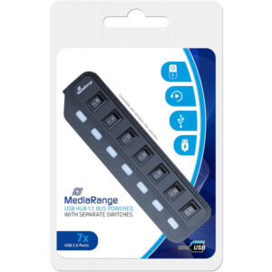 MediaRange USB HUB 2.0 Verteiler 1:7 mit separaten Schaltern, Bus Powered, schwarz
