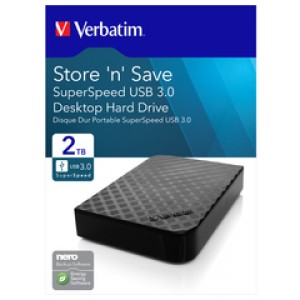 Verbatim Store´n´Save Gen 2, Festplatte 3,5´´ extern, 2 TB, USB 3.0, 7200 UPM, Schwarz