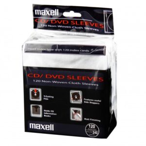 Maxell Sleeve Hüllen, Passend für 240 CD/DVD/Blu-ray (Doppelseitig), Mit 240 Karteikarten, 120 Stück, Transparent