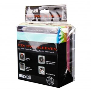 Maxell Multicolor Sleeve Hüllen, Passend für 240 CD/DVD/Blu-ray (Doppelseitig), 120 Stück, Transparent