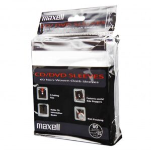 Maxell Sleeve Hüllen, Passend für 120 CD/DVD/Blu-ray (Doppelseitig), Mit 120 Karteikarten, 60 Stück, Transparent