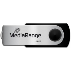 MediaRange MR912 Swivel USB Stick, 64 GB, USB 2.0, Silber, Schwarz