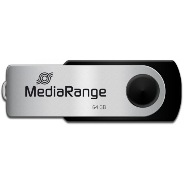 MediaRange MR912 Swivel USB Stick, 64 GB, USB 2.0, Silber, Schwarz