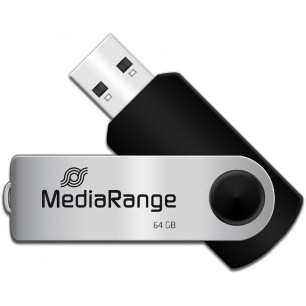 MediaRange MR912 Swivel USB Stick, 64 GB, USB 2.0, Silber, Schwarz – Bild 2
