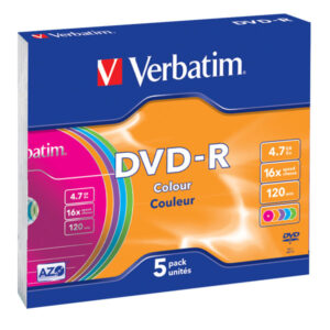 DVD-R 4,7 GB Verbatim Colour Surface 16x Speed in Slimcase 5 Stück