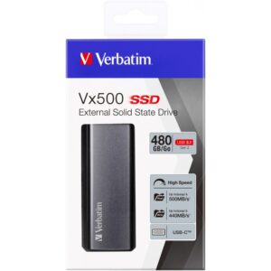 Verbatim Vx500, externe SSD-Festplatte, 480 GB, USB 3.1 Gen 2-Controller, 500 MB/s Lesegeschwindigkeit inkl. USB-C- und USB A-Kabel, Store n Go