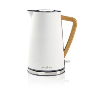 Nedis Design Wasserkocher Holz Griff 1,7 l Soft-Touch Antikalk-Filter Wasser Erhitzer (Weiß)