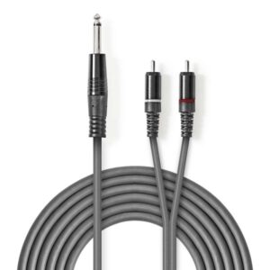 Stereo Audiokabel | 6,35 mm Stecker ? 2x Cinch-Stecker | 1,5 m | Grau