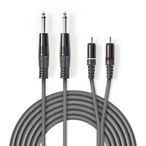Stereo Audiokabel | 2x 6,35-mm-Stecker ? 2x Cinch-Stecker | 3,0 m | Grau