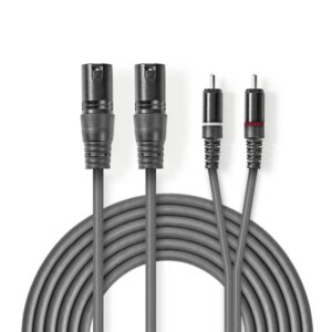 XLR-Audiokabel | 2x XLR-3-Pol-Stecker ? 2x Cinch-Stecker | 1,5 m | Grau