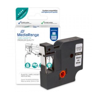 MediaRange Kunststoff-Schriftbandkassette Dymo® D1/45013/S0720530, Selbstklebend, 12 × 7000 mm, laminiert, Schwarz, Weiß, 1 Stück
