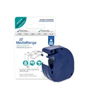 MediaRange Kunststoff-Schriftbandkassette Dymo® 91221/S0721660, Selbstklebend, 12 × 4000 mm, laminiert, Schwarz, Weiß, 1 Stück