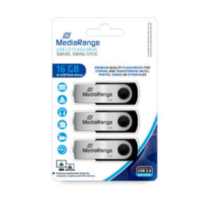 MediaRange MR910 Swivel USB Stick, 16 GB, USB 2.0 Pack 3 x 16 GB Schwarz, Silber