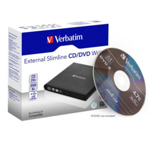 Verbatim Ultra Slimline Externer DVD Brenner, M-DISC Ready, 8x DVD, 24x CD, Schwarz