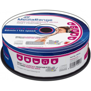 MediaRange Audio CD-R 700Mb|80Min 12x Speed, Inkjet Fullsurface Printable, Cake 25
