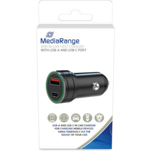 MediaRange KfZ-Ladegerät mit 1x USB-A und 1x USB-C Port, Autoladegerät für den Zigarettenanzünder, 3.4 A Ausgangsleistung, kompatibel mit Allen regulären Smartphones & Tablets mit Micro-USB Anschluss