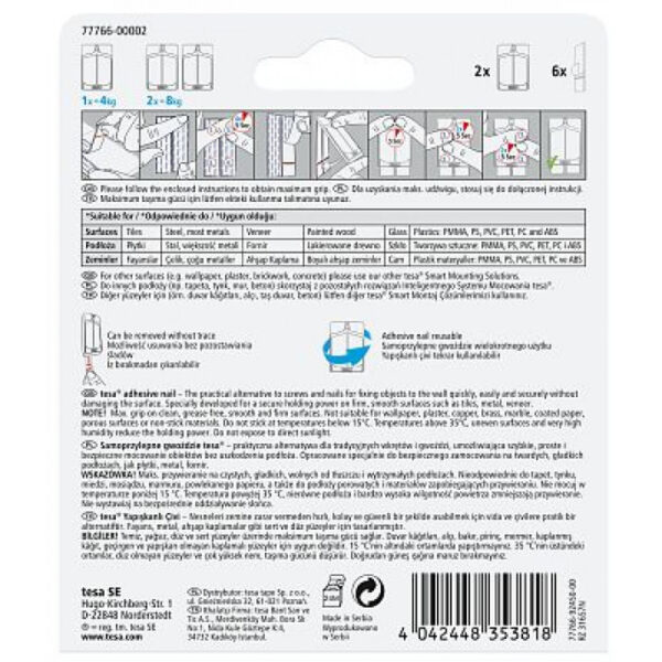 Tesa 77766-00000 - Innenraum - Universalhaken - Weiß - Klebestreifen - 4 kg - Putz – Bild 3