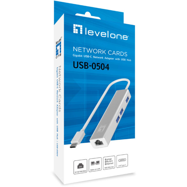 LevelOne Adapter USB-C -> RJ45 10/100/1000,3xUSB3.0 0,15m si – Bild 2