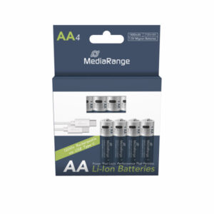 MediaRange Wiederaufladbare Li-Ion Akkus mit USB-C Ladebuchseneingang, Mignon AA I 1,5V I 1.400mAh, 4er Pack