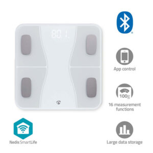 WIFI-SmartLife-Personenwaage | Bluetooth® | BMI / BMR / Fett / Gebeine / Gewicht / Muskeln / Wasser | 12 | Max. Last: 180 kg | Android™ / IOS | ABS / Glas | Weiss
