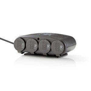 Nedis DC-Universalnetzteil, 5/12 VDC, Kfz-Ladegerät Zigarettenanzünder Mehrfach Steckdose Splitter mit Voltmeter Schalter 1 USB Anschlüss für GPS Dash Cam iPhone iPad Android /USB | 4-Wege